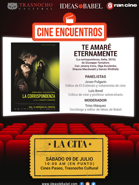 Cine-foro �Te amar� eternamente�, la nueva pel�cula de Giuseppe Tornatore, en el Trasnocho Cultural 