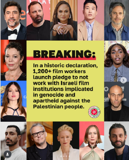1.400 figuras del mundo del cine se comprometen a no trabajar con instituciones y empresas israel�es �implicadas en el genocidio�
